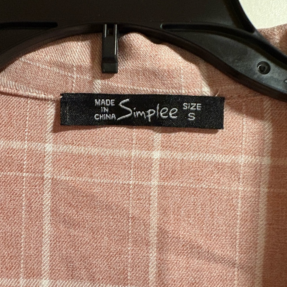 Simple Women's Blush Plaid Double-Breasted Jacket - Picture 3 of 9